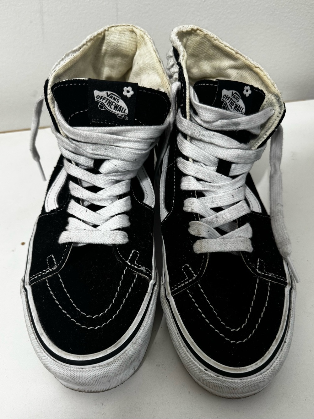 Limited Edition Sandy Liang Vans Black & White High-Top Sneakers w/frill detail
